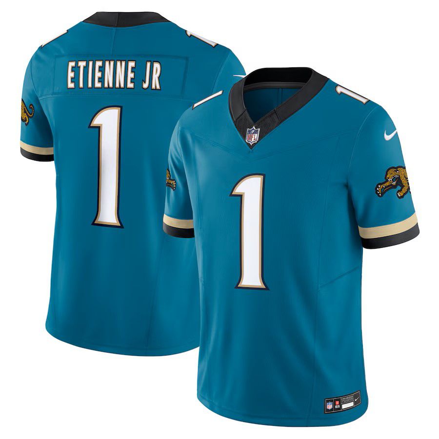Men Jacksonville Jaguars #1 Travis Etienne Green Nike Throwback Vapor F.U.S.E. Limited NFL Jersey->women nfl jersey->Women Jersey